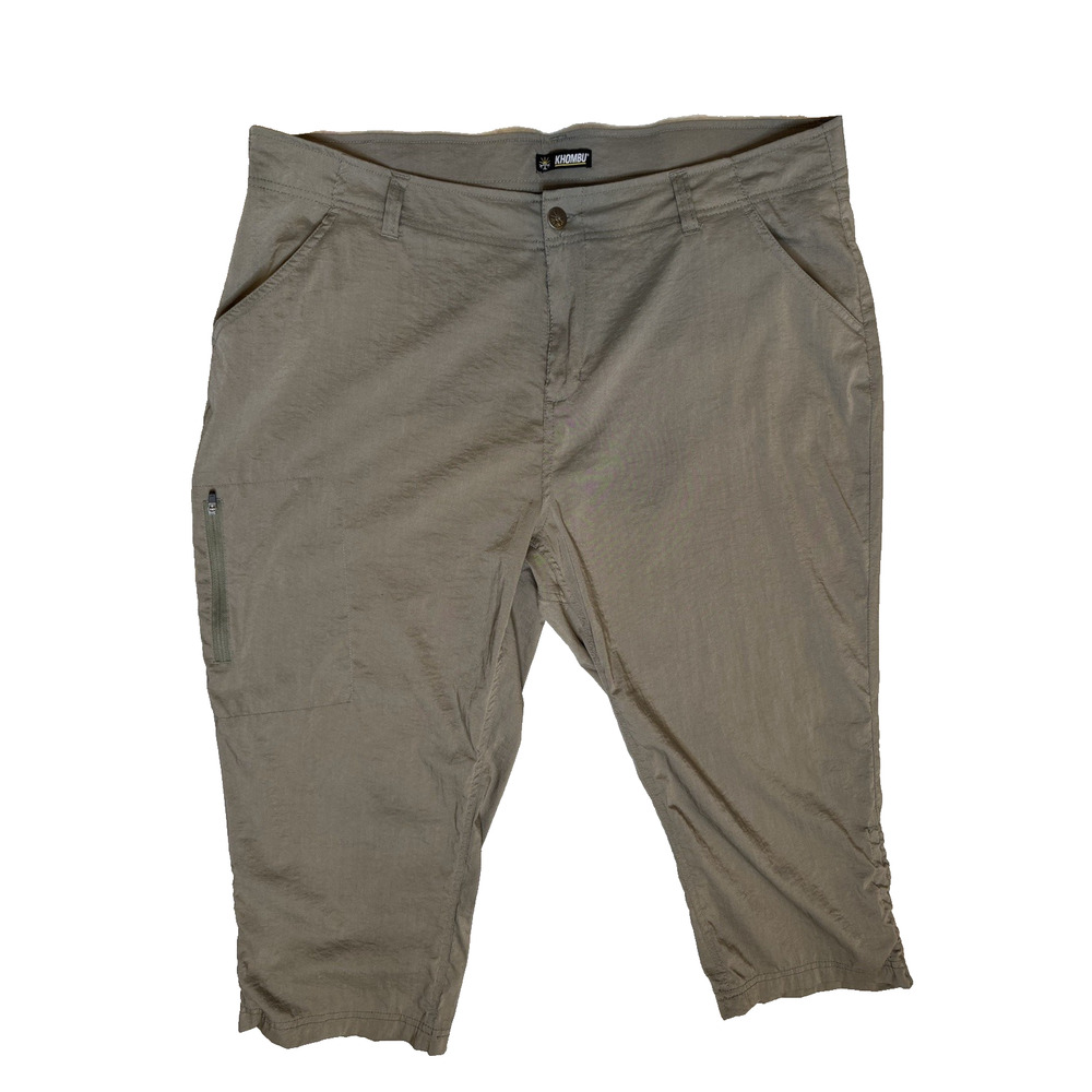 Khombu Women’s Capri Pants Size XXL Khaki Green Nylon Blend Hiking Outdoors